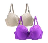 DFSDJEUW Ladies Non Wired Bras 2 Pack Bras for Women Plus Size Push Up Underwire Comfort Wireless Seamless Multipack Bralette Sexy Padded Lace Bra Soft Full Coverage My Order Sky Blue 34D