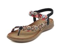 DFSDJEUW ladies orthopedic sandals Comfy Sandals for Women uk Separate Toe Elastic Strap Heel Open Toe Strappy Beaded Decorated Fabric Woven Shoes Wide Fit Beach Slide for plantar fasciitis Black 5