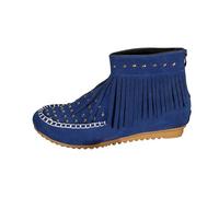 DFSDJEUW leather ankle boots for women Ankle Boots for Women Women's Western Cowboy Suede Round Toe Flat Tassel Short Winter Heel Wide Fit Wedge Shoes Warm wide fit cowboy Blue 4.5