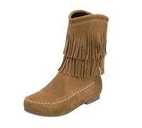 DFSDJEUW leather ankle boots for women Ladies Boots Shoes Fashion Woman Thigh Autumn Soft Warm Flat Winter Fringe women's Wide Fit Walking Shoes Warm Lined Chunky wide fit cowboy women Yellow 4.5