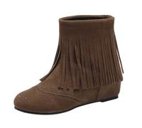 DFSDJEUW leather ankle boots for women Western Boots Women's Simple New Tassel Korean Heel Casual Short Tube Wide Fit Shoes Warm Lined Chunky Heel Mid-Calf Boot wide fit cowboy women Brown 4