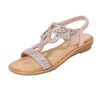 DFSDJEUW lightning .Deals.of The Day Sandals for Women Ladies Faux Leather Open Toe Sling Back T-Bar Glitter Diamante Gem Stone Rhinestones Flat Gladiator Summer sandals for women size 7 Pink 7