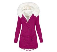 DFSDJEUW parka coats for ladies Ladies Parka Jackets Waterproof Coats Long Coat Outerwear Puffer Zip Up Jacket Fleece Lined Sherpa Lining Faux With Fuffly Hood Quilted waterproof jacket Hot Pink 4XL