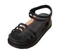 DFSDJEUW sandals with arch support Ladies Sandals Women's Strappy Stylish Summer Sandal Platform Solid Hollow Out Shoe High Elastic Ankle Strap Wide Fitting Slide Cush ladies wide fit Black 4.5