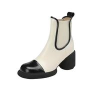 DFSDJEUW shoe boots for women uk Ankle Boots for Women Ladies Fashion Solid Suede Front Side Zipper Chunky Heel Short Wide Fit Walking Shoes Warm Lined Chunky chelsea White 4.5