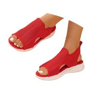 DFSDJEUW sling back shoes women Ladies Sandals Orthopedic Slip on Wedge Shoes Summer Arch Support Slingback Wide Fit Chunky Cushion Sport Sandal Casual Washable Open Toe Memory Foam Slide Red 5