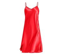 DFSDJEUW strap dresses for women uk Women's Satin Nightdress Soft Babydoll Lingerie Silk Nighty Chemise Nightgown Sleepwear V Neck Nightwear Short Night Dress Summer red clothes women RD1 L