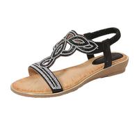 DFSDJEUW today's Deals.of The Day Sandals for Women Ladies Faux Leather Open Toe Sling Back T-Bar Glitter Diamante Gem Stone Rhinestones Flat Gladiator Summer black sandals Black 5.5