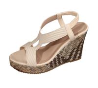 DFSDJEUW try before you buy womens shoes Slip On Sandals for Women Uk Women's Sandal Summer Fish Mouth Roman Shoes Outdoor Wear Vacation Breathable Thick Bottom arch support for women Beige 4