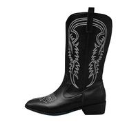 DFSDJEUW walking boots womens Ankle Boots for Women Women's Embroidery Western Big Yards Sleeve Female New Europe And The US Fashion Mid Calf Pointed Head waterproof work Black 5