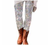 DFSDJEUW Warehouse Deals Clearance Returns Running Leggings Women Ladies' Tight Stretch Flash Printing Yoga Pants Slim Sweatpants Yoga Pants Slim Plus Size Gym Leggings for Womens Gym Leggings Silver
