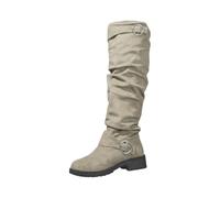 DFSDJEUW waterproof chelsea boots women Waterproofs Boots High High Knee Riding Heels Flat Winter Women's Women's Wide Fit Shoes Warm Lined Low Heel Ankle Wellies Non Slip suede knee Beige 4