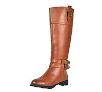 DFSDJEUW wide boots for women uk Winter Boots for Women Uk Fashion Womens Slip-On Leather -heeled Shoe Over The Knee Cowboy Wide Fit Wedge Shoes Warm Lined cowgirl Brown 7.5
