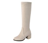 DFSDJEUW wide calf cowboy boots Western Boots Women Ladies Fashion Solid Over The Knee Warm Zipper Long Casual Shoes Wide Fit Wedge Shoes Warm Lined Chunky cowboy women Beige 7