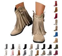 DFSDJEUW wide fit cowboy boots women Girls Cowboy Boots Women's Belt Buckle Foreign Trade Mid Calf Large Size Wide Fit Wedge Shoes Warm Lined Chunky Heel Knee High Boot Fashion Non Slip Khaki 6.5