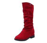 DFSDJEUW winter boots ladies Western Boots MidWinter Classic Autumn Color Women's Warm Soft Women's Lowheel Solid Wide Fit Walking Shoes Warm Lined Low Heel womens slip on shoes Red 5.5
