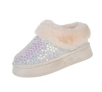 DFSDJEUW winter boots Snow Boots Women Big Yards Sequins Thick Bottom Female External Wear Autumn And Winter Casual Short Waterproof Wide Fit Shoes lace up women White 3.5