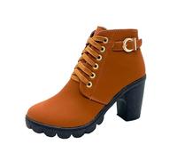 DFSDJEUW winter womens boots Ladies Boots Women's Fashion Solid Color PU Short Women's High Heel Short Wide Fit Shoes Warm Lined Low Heel Ankle Wellies gardening shoes women Khaki 5