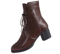 DFSDJEUW winter womens boots Ladies Walking Boots Fashion Thick Bottom Chunky Heel Women's Breathable Fashion Round Head Chunky Heel Women's Shoes Wide Fit gardening shoes women Brown 6.5