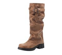 DFSDJEUW women leather boots Boots for Women Uk Europe And The US foreign Trade Large Size Autumn And Winter Retro Women's Thick Bottom Belt Buckle Tall wide toe box shoes womens Yellow 4.5