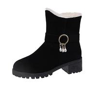 DFSDJEUW Women Winter Boots Wide Fit Waterproof Shoes Warm Fluffy Lined Ankle Boot Comfortable Pull on Chunky Heel Long Booties Lightweight Anti-Slip Round Toe Snow Boots for Ski Walking Hiking