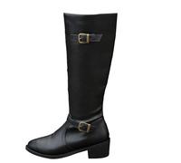 DFSDJEUW womens ankle wellies Knee High Boots Fashion Thick Bottom Chunky Heel Women's Boots Breathable Fashion Round Head Chunky Heel Women's Shoes Wide Fit Shoes work women Black 5