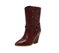 DFSDJEUW Womens Boots Ladies British Solid Color Leather Chain Side Zipper Thick Fashion Short Waterproof Side Zip Short Booties Wide Fit Wedge Shoes Casual Non Slip High Boots for Fancy Dress Party