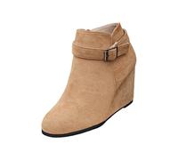 DFSDJEUW Womens Boots Ladies British Solid Color Leather Chain Side Zipper Thick Fashion Short Waterproof Side Zip Short Booties Wide Fit Wedge Shoes Casual Non Slip High Boots for Fancy Dress Party