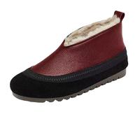 DFSDJEUW womens chelsea boots Wateroroofs Boots Women's Winter Keep Warm Plush Deer Prints Flat Round Toe Lazy Suede Shoes Wide Fit Shoes Warm Lined Chunky ankle for women Red 6.5