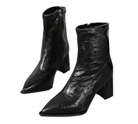DFSDJEUW women's cowboy boots Ankle Boots for Women Uk Winter New Europe And The US Large Size Pointed Fashion Thick With The Side Zip High Heeled Short womens cowboy Black 7