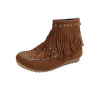 DFSDJEUW women's cowboy boots Ankle Boots for Women Women's Western Cowboy Ankle Suede Round Toe Flat Tassel Short Winter Heel Wide Fit Wedge Shoes Warm womens Brown 6.5