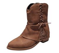 DFSDJEUW womens cowboy boots Girls Cowboy Boots Wide Fit Ankle Booties Waterproof Side Zip/Pull on Short Boot Thermal Chunky Heel Mid-Calf Booties Lightweight Non knee high Brown 6.5