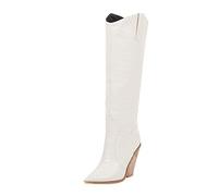 DFSDJEUW women's mid calf boots Ladies Boots Women's Wedges Pointed Toe Comfortable Embroidered Western Cowboy Wide Fit Shoes Warm Lined Low Heel Ankle Wellies boat & deck shoes White 5.5