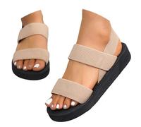 DFSDJEUW women's sports & outdoor sandals Wide Fit Sandals for Women Comfortable Ankle Strap Elastic Straps Slide Sspadrille Flat Non-slip Platform Shoes Plantar Fasciitis Orthopedic Slippers Khaki 7