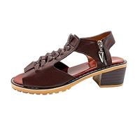 DFSDJEUW womens summer sandals Ladies Sandals Platform Open Toe Ankle Strap Zipper Back High Heel Chunky Heel Sandal Wide Fit Slides Summer Slip on Orthopedic San women's & slides Brown 5