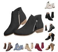 DFSDJEUW womens walking boots Women Boots Side Zipper Ankle Boot Comfortable Slip On Low Heel Walking Shoes Classic Wide Fit Booties Casual Waterproof Non-Slip Wedding Shoes Warm Lined Boot Black 5.5