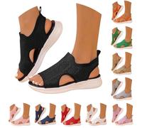 DFSDJEUW womens walking sandals Ladies Sandals Orthopedic Slip on Wedge Shoes Summer Arch Support Slingback Wide Fit Chunky Cushion Sport Sandal Casual Washable Open Toe Memory Foam Slide Black 6.5