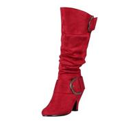 DFSDJEUW womens winter boots Winter Boots for Women Uk Foreign Trade Source Suede Spring Autumn Women's With Belt Buckle High Tube Thick Heel Shoes Waterproof Side Zipper womens flat Red 6.5