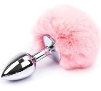 DFsucces Bunny Butt Plug Tail, Stainless Steel Anal Plug,Pink | Faux Fox Tail Fur, Fluffy Tail, For Kinky Fun and Cosplay, For Couples Women, Costume Prop