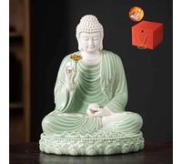 DFTDFYXY Premium Quality Guan Yin Statue Small with White Marble Finish Buddhist Avalokiteshvara Kuanyin/Buddhism Statue on Lotus Peaceful Meditating Buddha Statue Resin Decor,Green glazed