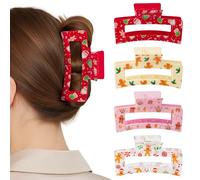 DFuniuxin 4 Pack Christmas Gingerbread Hair Claw Clips - Xmas Candy Cane Tree Cookies Rectangle Nonslip Hair Accessories for Women Girls, Red White Festive Design for Daily Wear or Party Gift