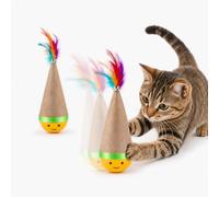 Dfuqanb Wobble Cat Toy with Feather and Bell Sisal Scratching Surface Self-Rising Toy for Cats