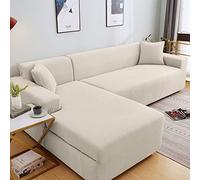 DFVEKYOW Stretch Sectional Sofa Cover L Shape Sofa Slipcovers Fabric Furniture Protector with Elastic Bottom Couch Covers for Living Room -White-3 Seater+3 Seater