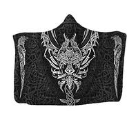 DFWY Men Women's Viking Wolf Wearable Blankets - Norse Mythology Fenrir 3D Printed Plush Hooded Blanket - Pagan Outdoor Party Festival Portable Cloak Cape Gift (Color : 80x60 Inch, Size : Crow B)