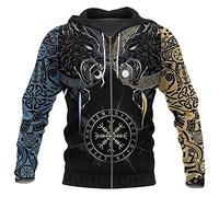 DFWY Men's Full Zip Hoodie Jacket,Nordic Viking Odin Wolf Fenrir Tattoos Sweatshirt