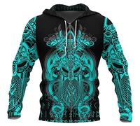 DFWY Men's Viking Rune Odin Wolf Printed Full Zip Hoodie Pullover,Norse Myth Celtic Wolf Tattoos Jacket Sweatshirts