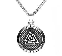 DFWY Men's Viking Rune Valknut Pendant Necklace - Nordic Futhark Runes Stainless Steel Odin Triangle Symbol Amulet - Unisex Fashion Punk Rock Jewelry Gift