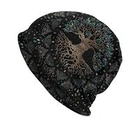 DFWY Men's Viking Tree Of Life Tattoo Beanie Hat, Norse Myth 3D Printed Thin Bonnet Slouchy Stocking Cap Headwraps (Color : Yggdrasil B, Size : Get Two)
