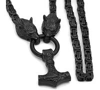 DFWY Viking Men's Wolf Head Mjolnir Necklace,Nordic Celtic Thor's Hammer Pendant, Men Titanium Steel Square Black King Chain Pagan Amulet Jewelry Gift (Color : Pure Black, Size : 70cm)