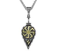 DFWY Viking Slavic Shield Pendant Necklace, Men Women Stainless Steel Kolovrat Symbol Amulet Jewelry, Nordic Celtic Pagan Protection Viking Accessories(Gold)